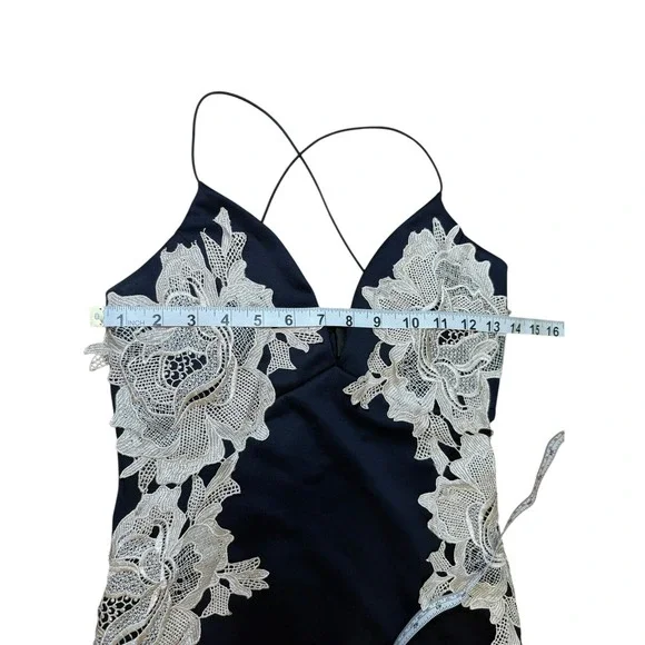 AX Paris Navy‎ Blue Lace Applique Strappy Bodycon Midi Dress Size 10